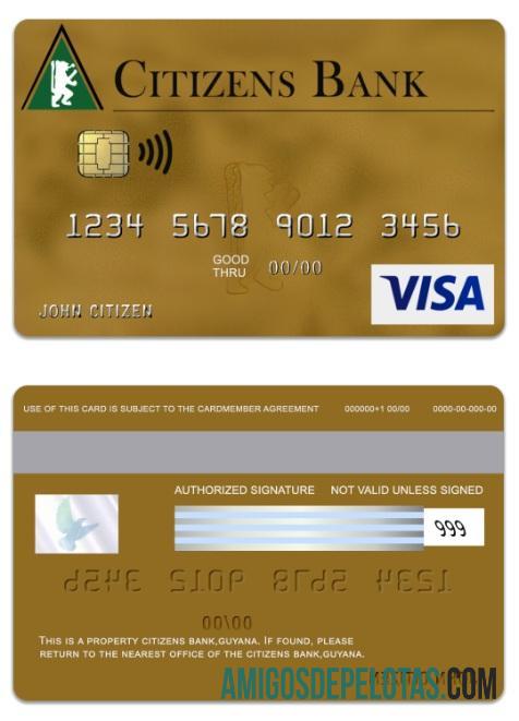 Cartão Visa Gold do Banco Cidadão da Guiana exemplo